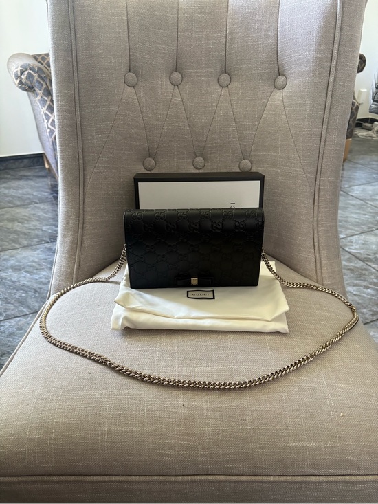 Gucci Handbags - Gucci Black Embossed Leather Chain Crossbody